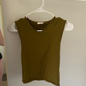 Zara Olive Sleeveless V-Neck Top